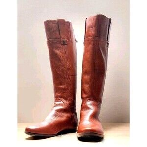 Nine West Womens Size 5.5M Riding Boots Brown Leather Contigua Fashion Shoes Zip
